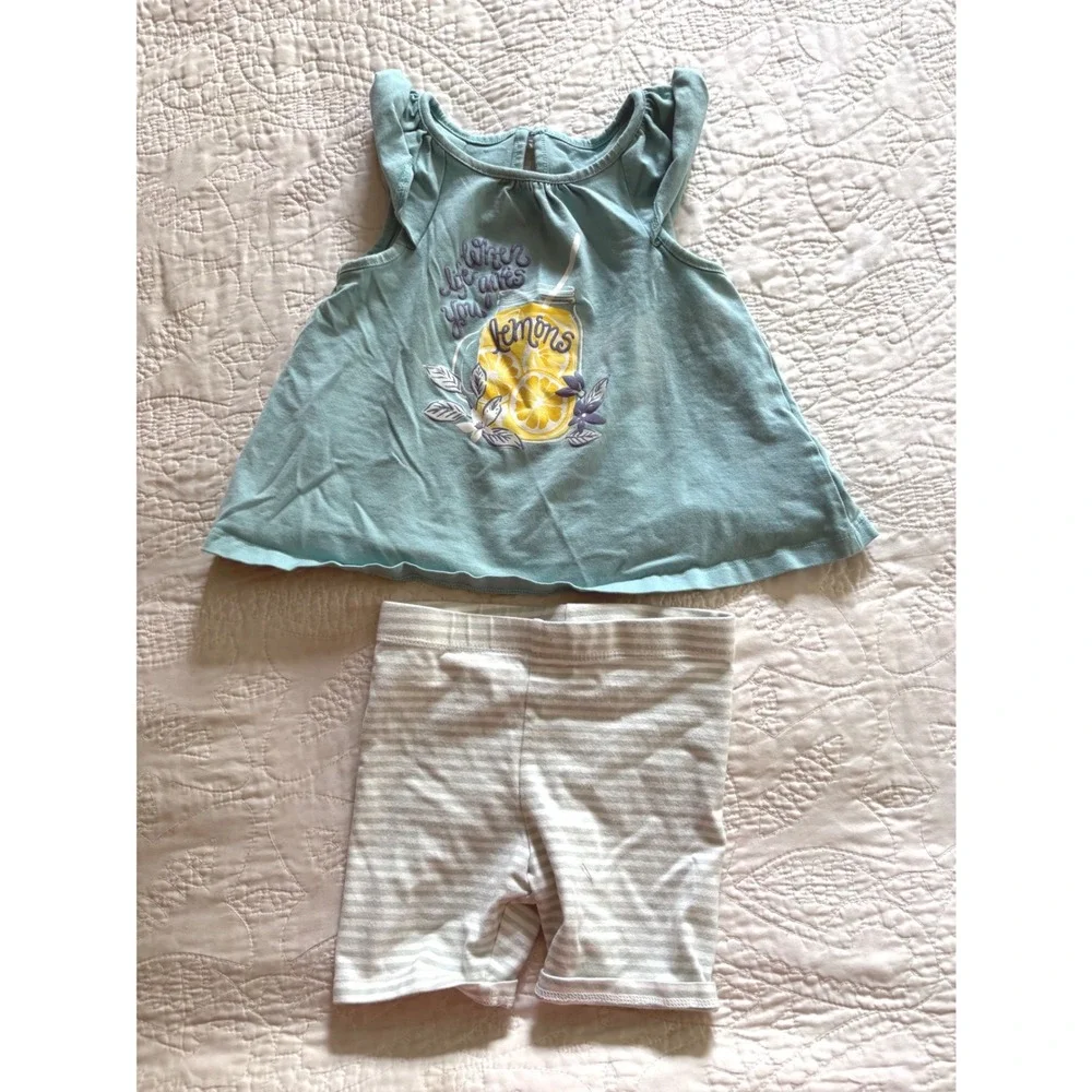 Tahari Girls 4 Piece Summer Set Bundle Lemon Tank Floral Striped‎ Short 3T